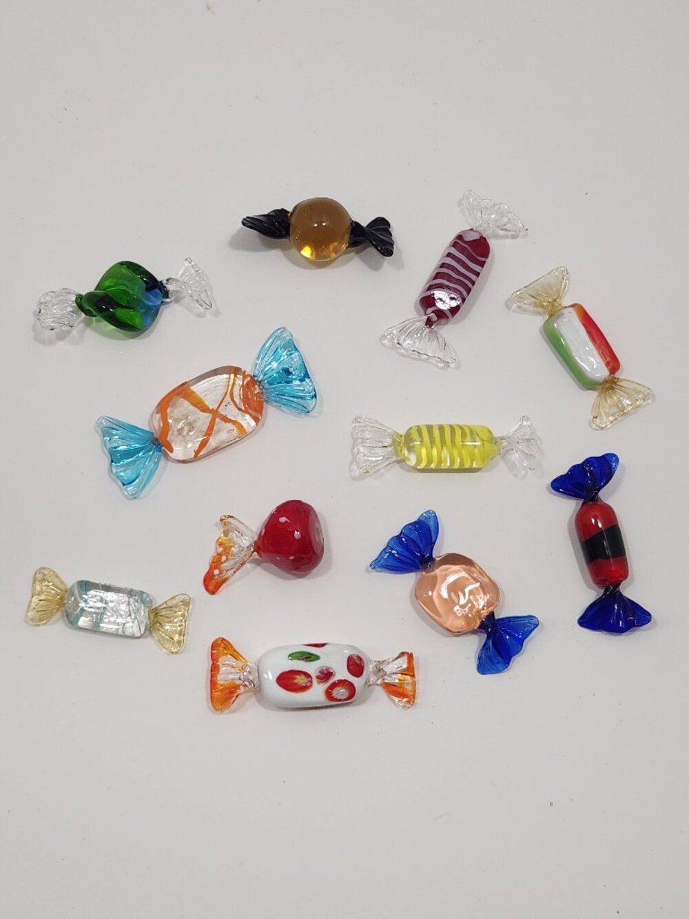 Vintage Murano Style Blown Glass Candy Lot of 11 Art Glass Wrapped Sweets Decor